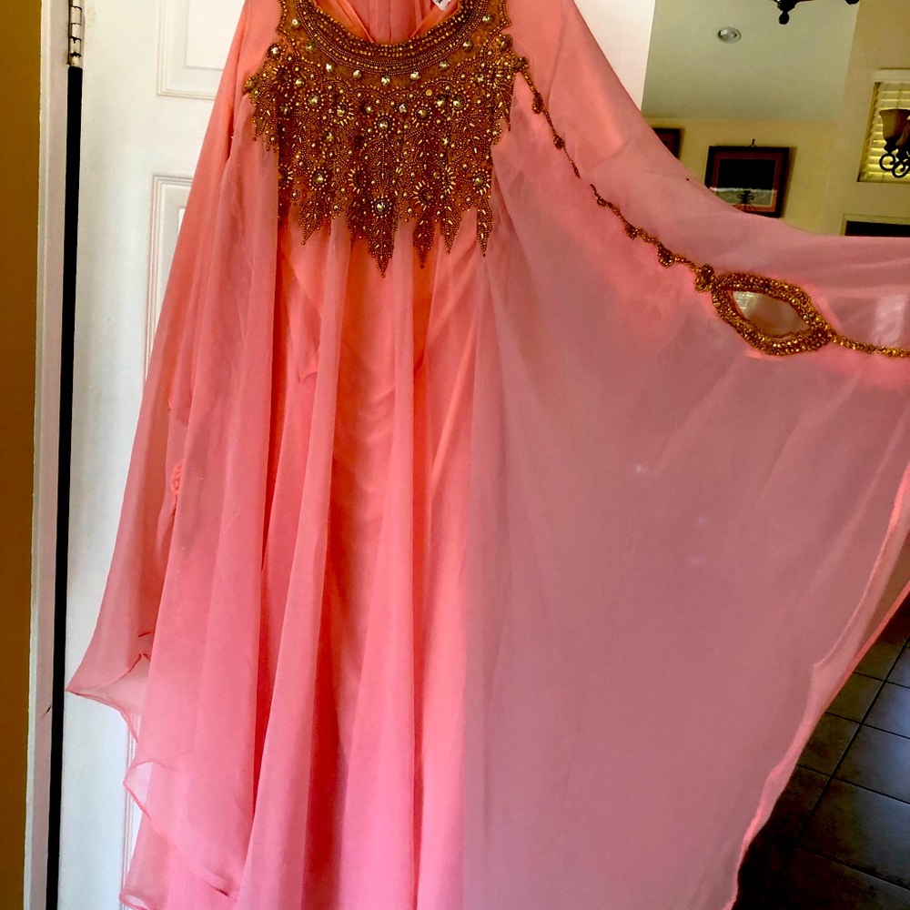 Beautiful Peach Kaftan with gold details